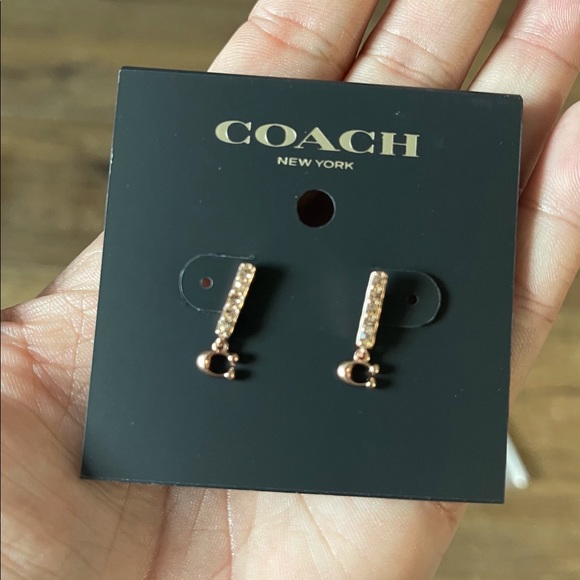 COACH-NWT Rose Gold, Crystal Signature “C” Earrings - Picture 5 of 10